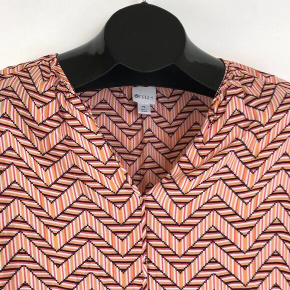 Stylus High-Low Peasant Blouse Women’s Petite Small Split Neck Chevron Boho - Picture 3 of 11